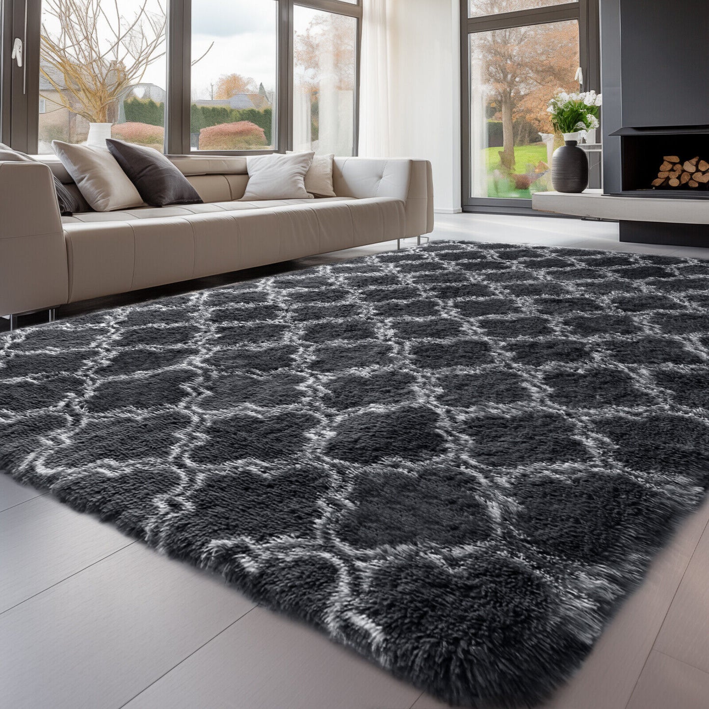 Fluffy Rugs Anti-Slip Large Shaggy Rug Super Soft Mat Living Room Bedroom Carpet