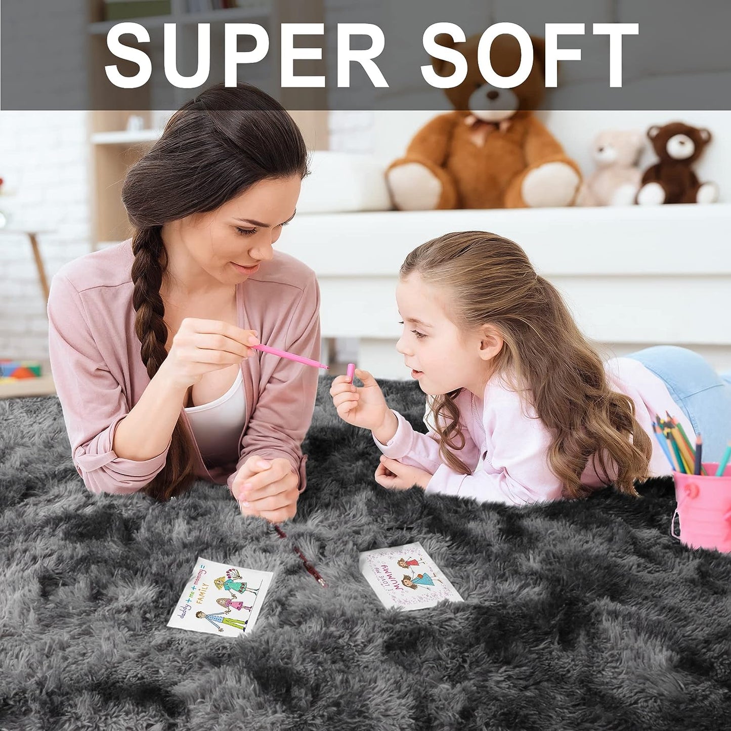 Fluffy Rugs Anti-Slip Large Shaggy Rug Super Soft Mat Living Room Bedroom Carpet