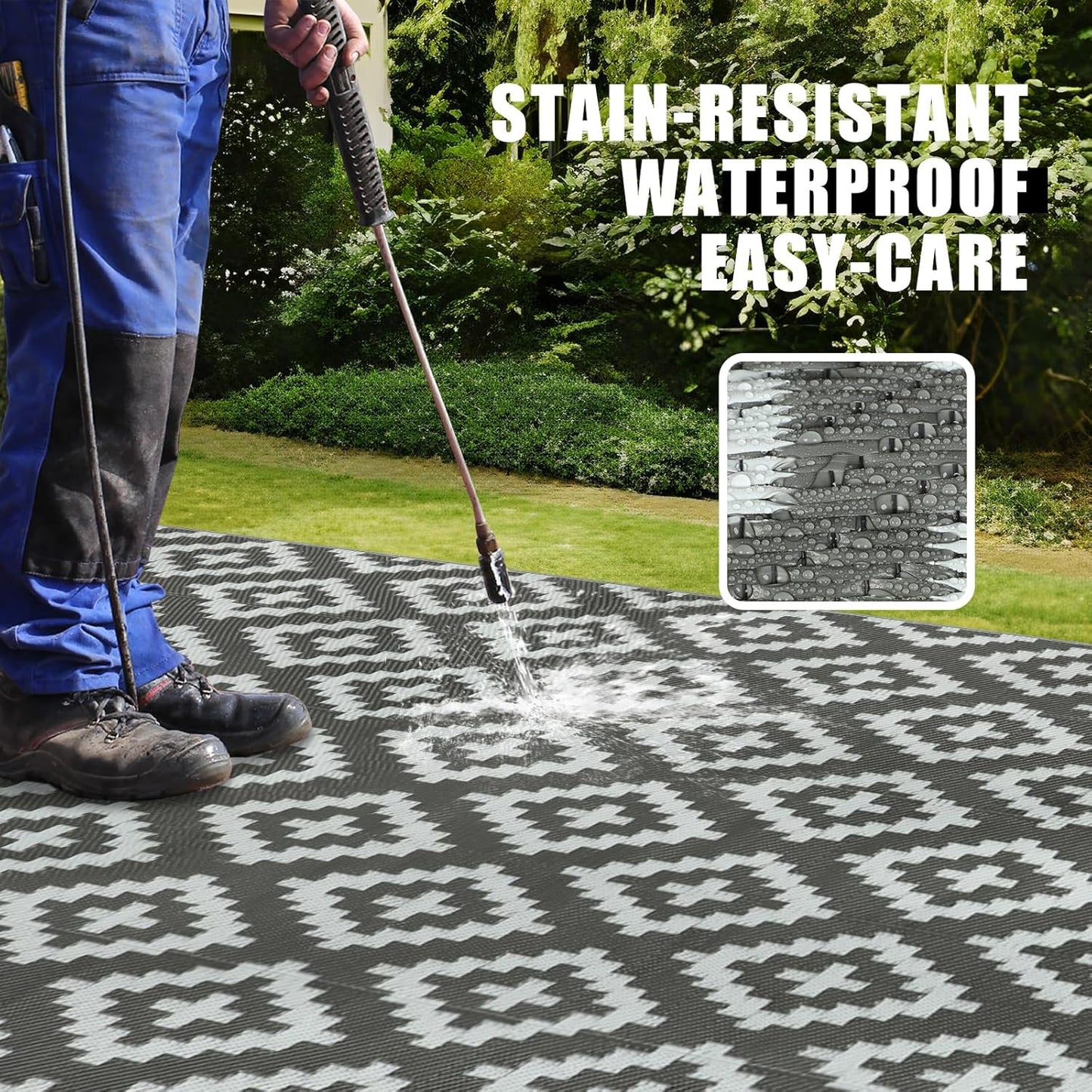 Outdoor Rug Garden Geometric Large Waterproof Patio Area Non Slip Deck Floor Mat