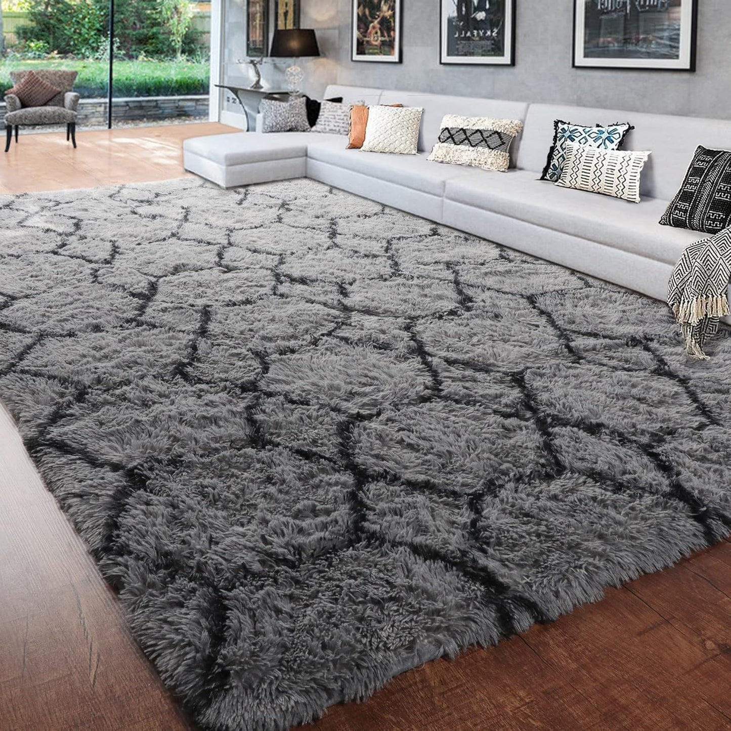 Fluffy Rugs Large Shaggy Rug Bedroom Living Room Anti Slip Soft Carpet Floor Mat