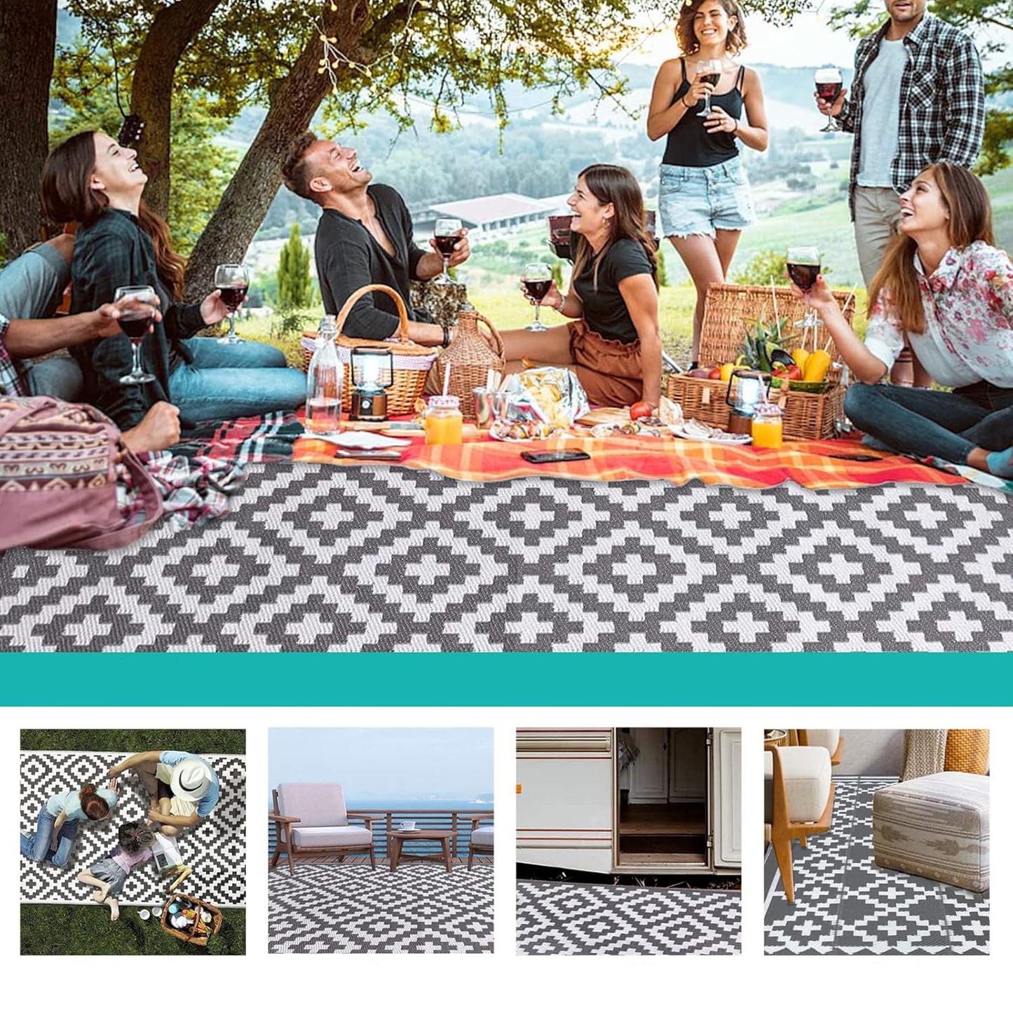 Outdoor Rug Garden Geometric Large Waterproof Patio Area Non Slip Deck Floor Mat