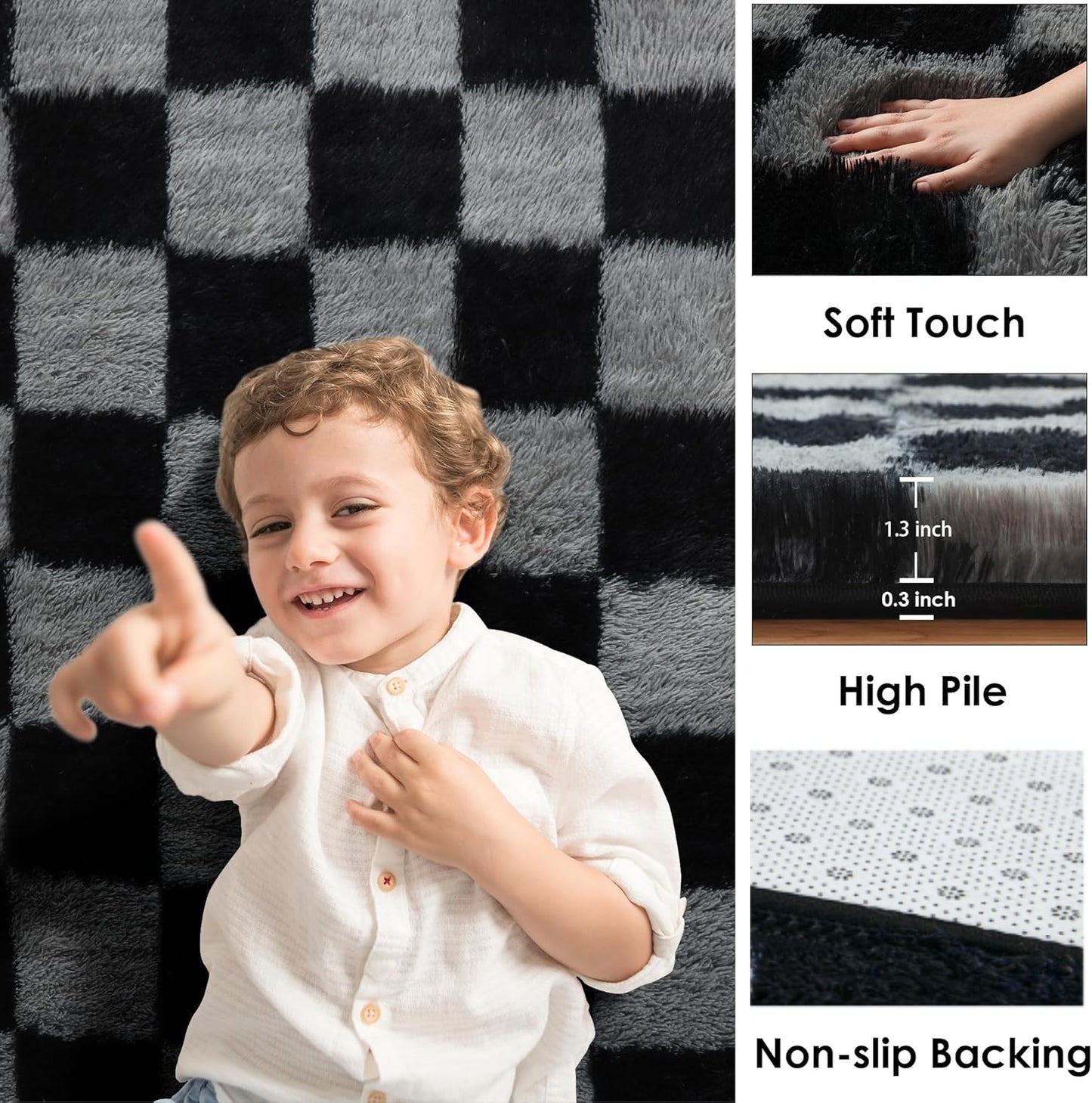 Fluffy Rugs Large Shaggy Rug Bedroom Living Room Checkered Soft Carpet Floor Mat