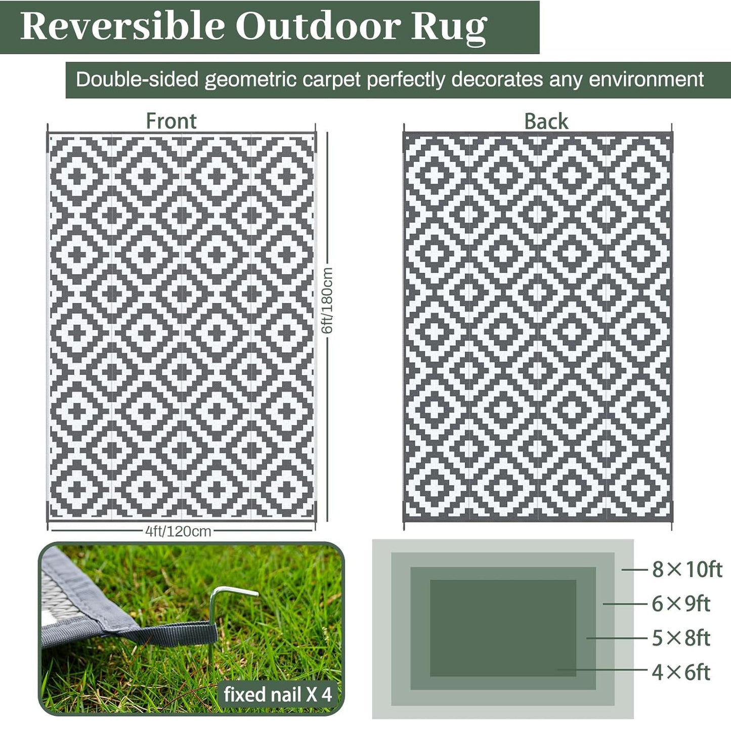 Outdoor Rug Garden Geometric Large Waterproof Patio Area Non Slip Deck Floor Mat