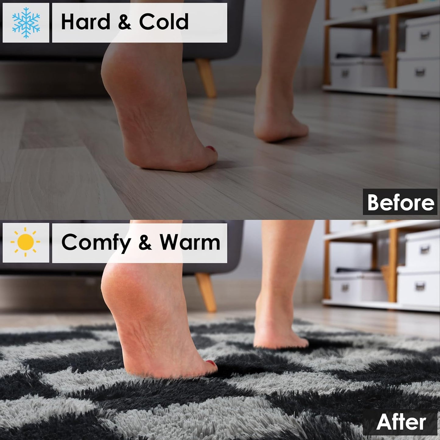 Fluffy Rugs Large Shaggy Rug Bedroom Living Room Checkered Soft Carpet Floor Mat