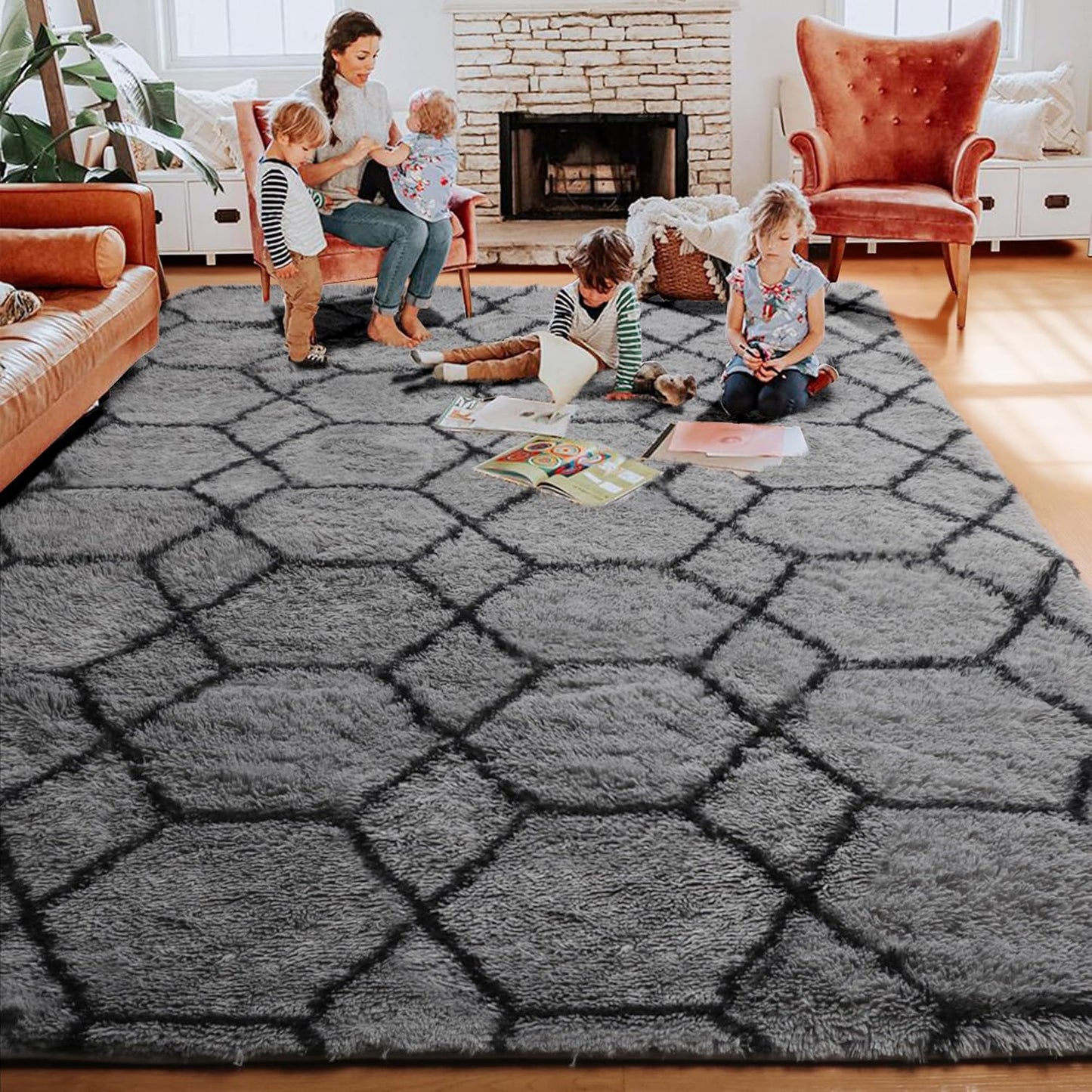 Fluffy Rugs Large Shaggy Rug Bedroom Living Room Anti Slip Soft Carpet Floor Mat