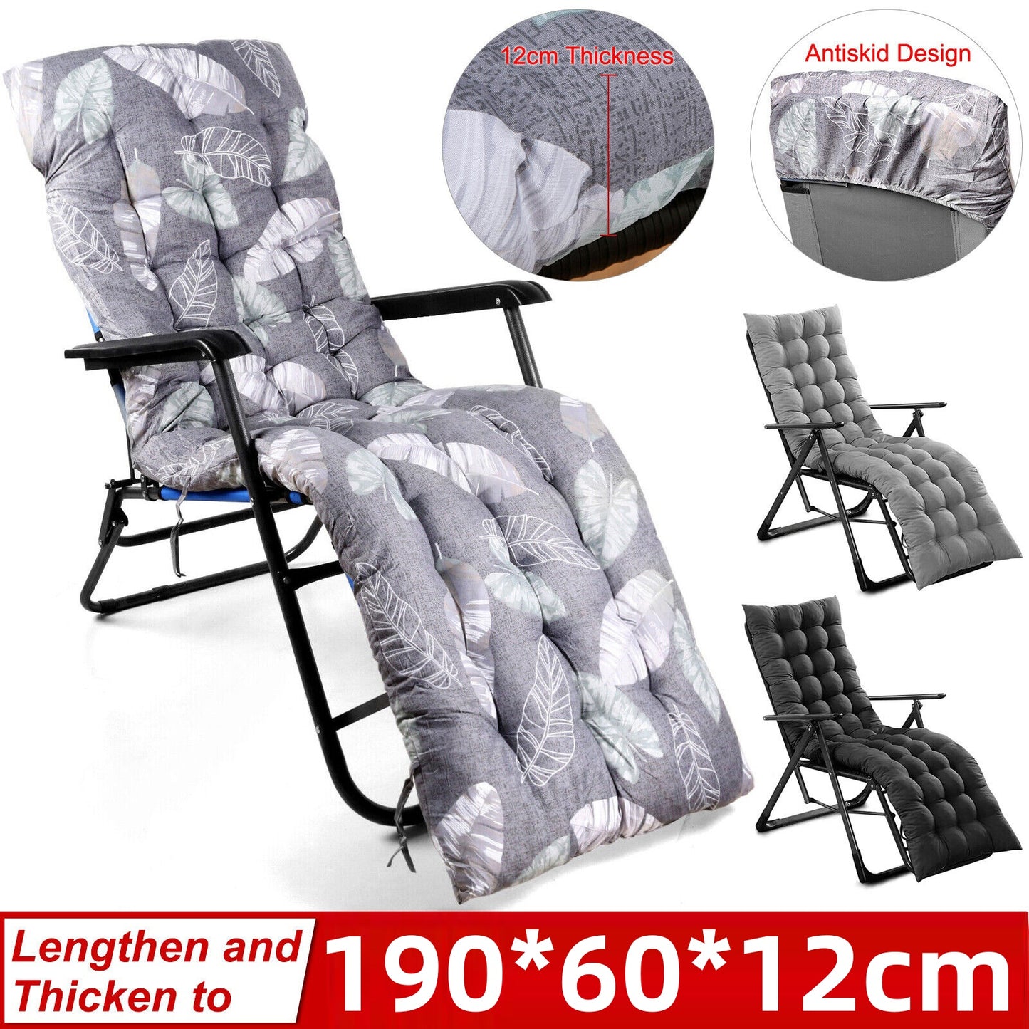 Sun Lounger Cushion Bench Chair Sunbed Garden Recliner Replacement Anti Slip